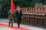 Vietnamese Defense Minister Lt. Gen. Pham Van Tra (left) escorts Secretary of Defense William S. Cohen (right) as he inspects the troops during an armed forces honors ceremony at the Ministry of Defense Guest House in Hanoi, Vietnam, on March  13, 2000.<br/><br/>

Cohen was the first U.S. defense secretary to visit Vietnam since the end of the Vietnam War in 1975.